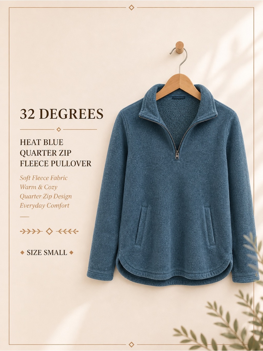 32 Heat Blue Quarter Zip Fleece Pullover Small